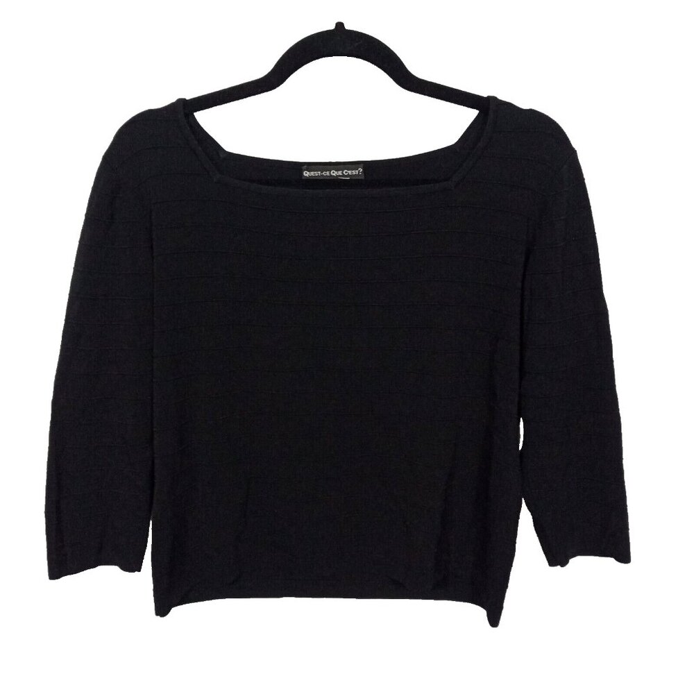 Quest Ce Que Cest Sweater Womens Knit Pullover Medium 3/4 Sleeve Retro Y2K